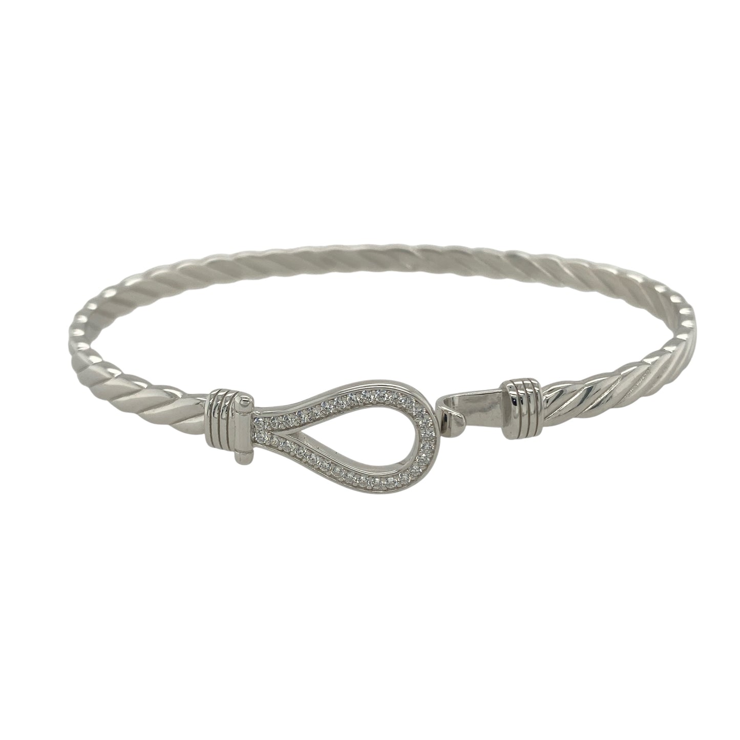 Bring elegant sparkle and timeless charm to your collection with this new 925 silver cubic zirconia horseshoe bangle, a classic design symbolising luck and positivity.
Design: The bangle features an 11mm high front with a beautifully detailed horseshoe motif, accented with sparkling cubic zirconia stones for a refined and radiant look.
Material: Made from solid 925 sterling silver, the polished finish enhances the brilliance of the stones and gives the piece a sleek, sophisticated appearance.