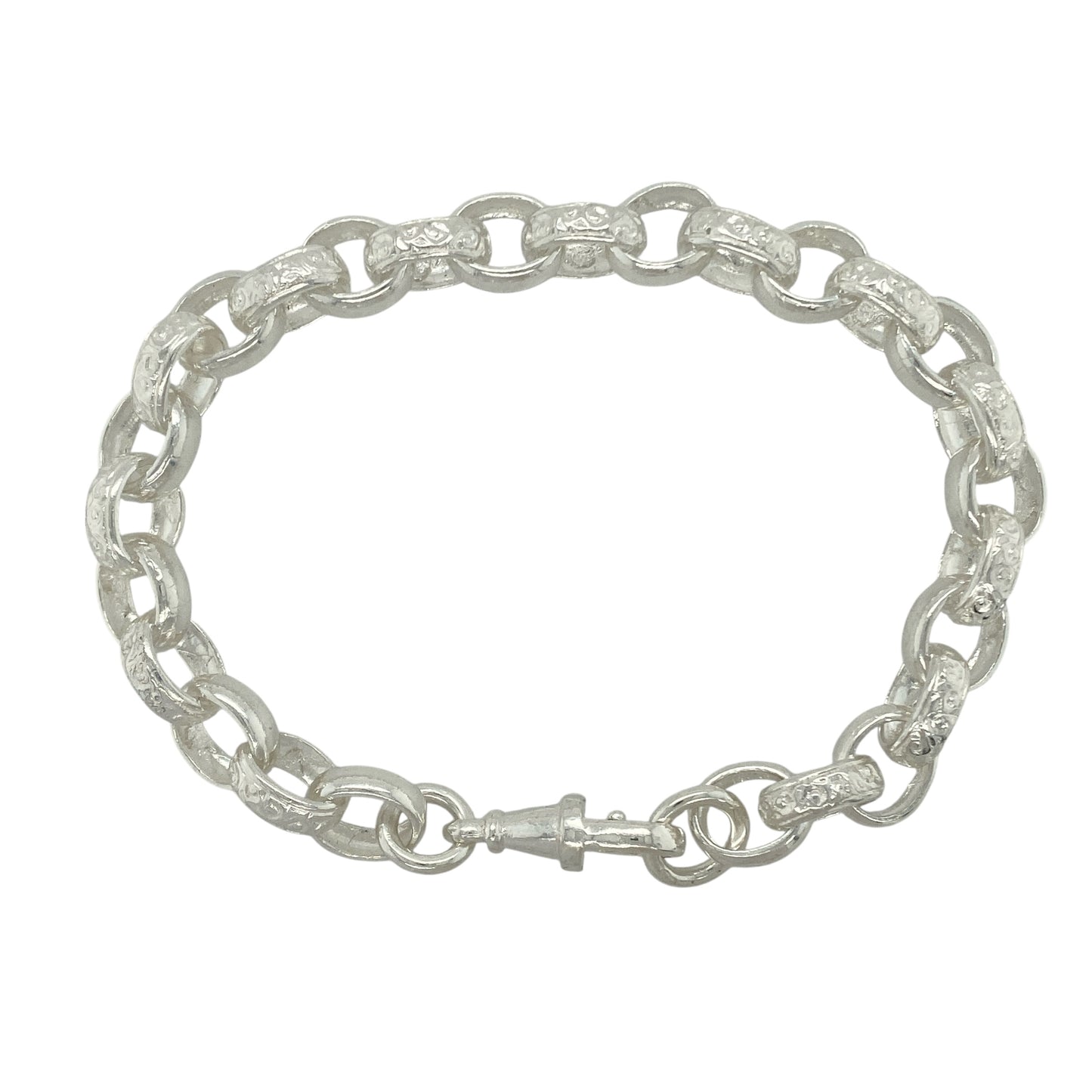 New 925 Solid Silver 8.5" Patterned Belcher Bracelet