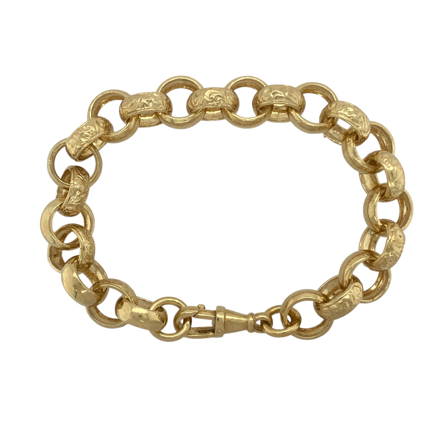 New Solid 925 Silver Heavily 9ct Gold Plated 8.5" Patterned Belcher Bracelet