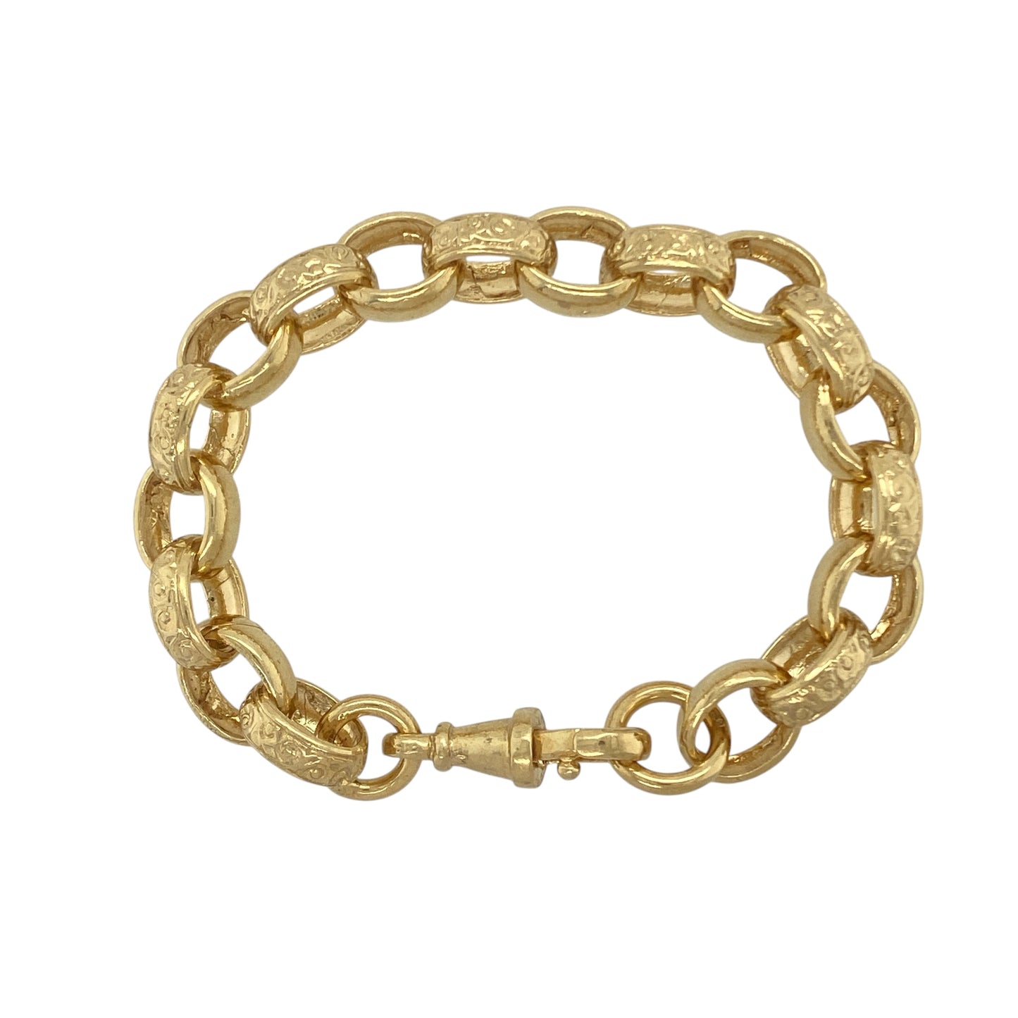 New Solid 925 Silver Heavily 9ct Gold Plated 6.5" Patterned Belcher Bracelet