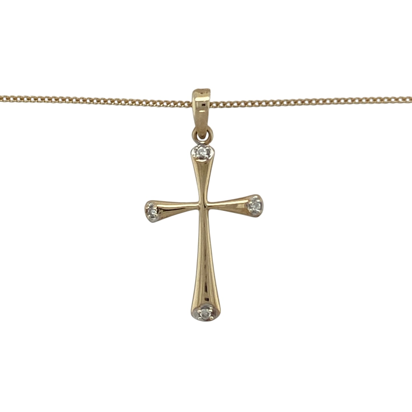 Bring classic elegance and subtle sparkle to your collection with this pre-owned 9ct yellow gold diamond cross pendant necklace, combining timeless faith-inspired design with refined sophistication—perfect for everyday wear or special occasions.
Design: The pendant features a traditional cross design adorned with sparkling diamonds for added brilliance and detail. Measuring 2.8cm long including the bail, it hangs gracefully from an 18-inch fine curb chain for a delicate and elegant look.