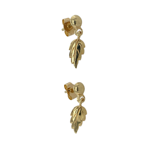 9ct Gold Leaf Stud Drop Earrings