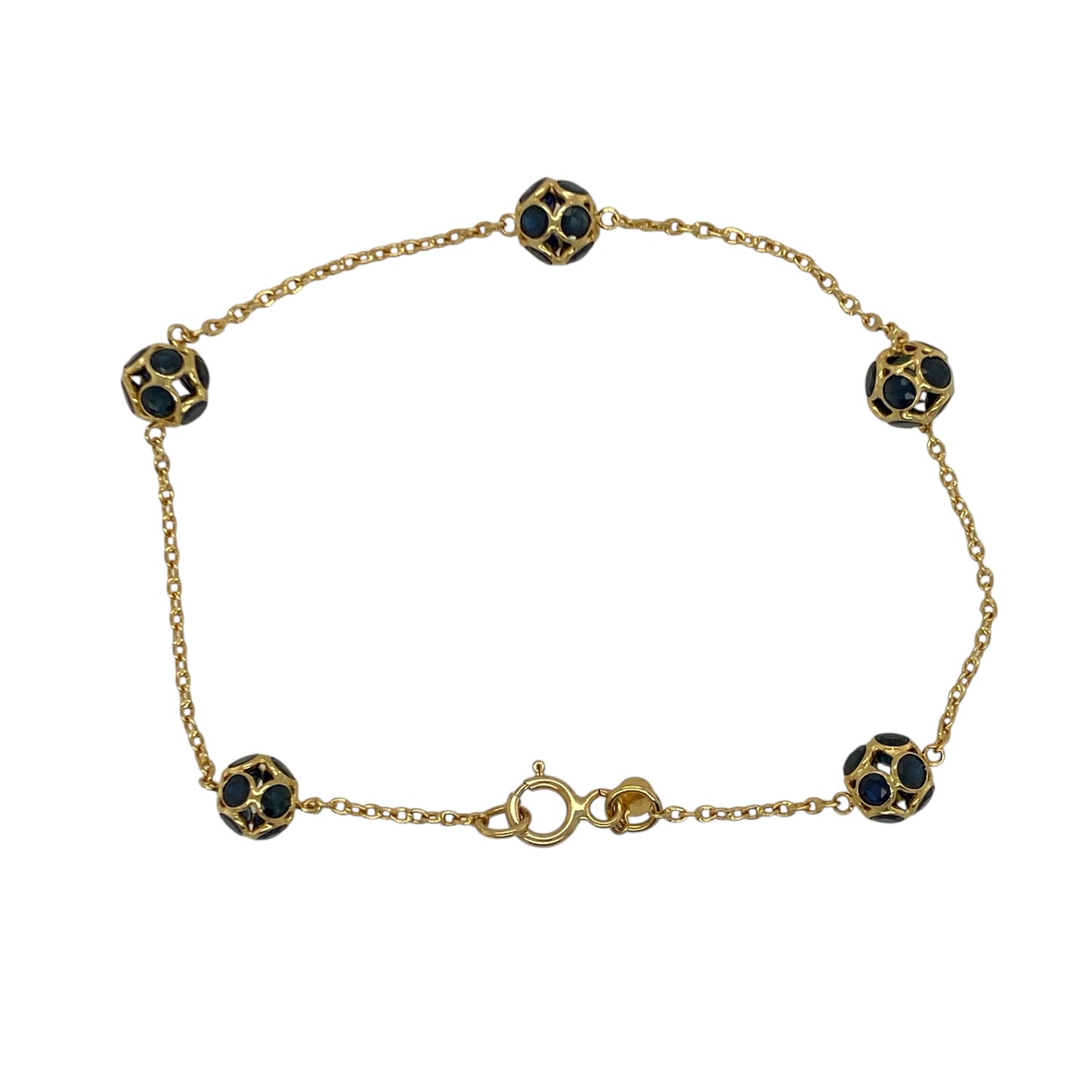 18ct Gold & Sapphire Set Ball 7.25" Bracelet