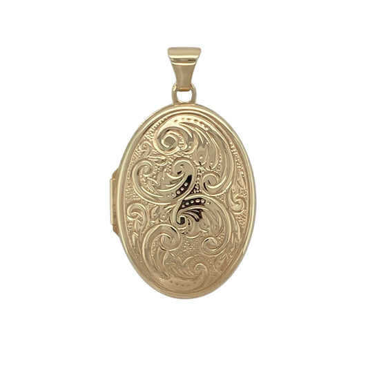 9ct Gold Engraved Patterned Oval Locket