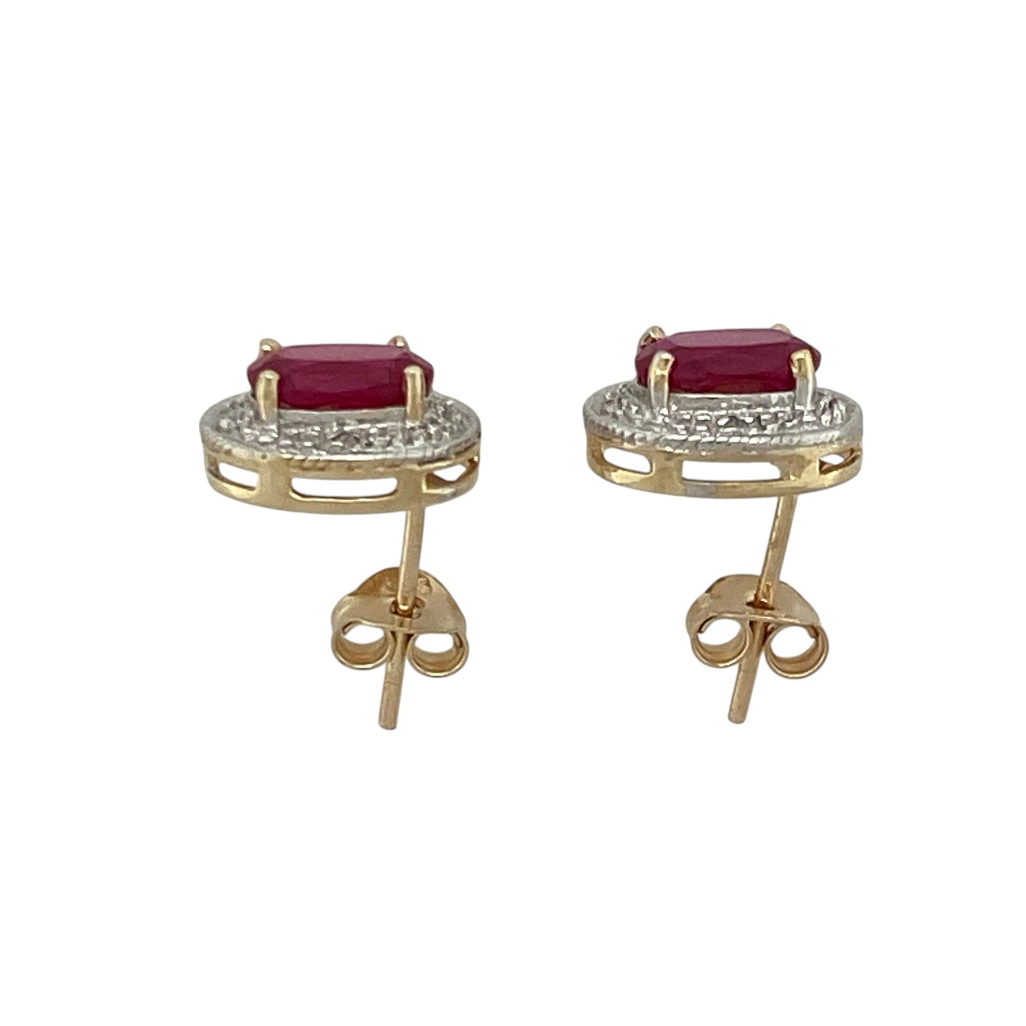 9ct Gold Diamond & Ruby Set Halo Stud Earrings