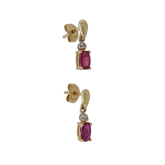 9ct Gold Diamond & Ruby Set Drop Earrings