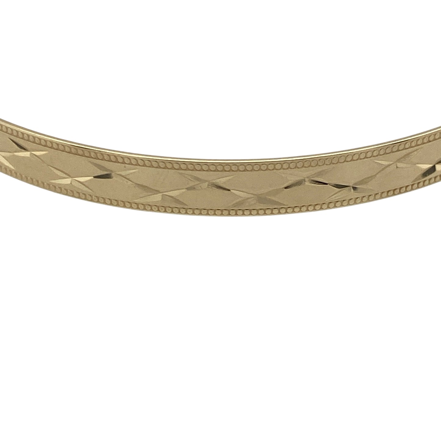 Pre-owned 9ct Solid Yellow Gold Patterned Expanding Bangle with the weight 5.50 grams and bangle width 5mm.