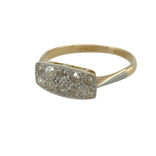 Add vintage charm and refined sparkle to your collection with this pre-owned 18ct yellow gold and platinum diamond set Art Deco ring, showcasing timeless design and elegant detail—perfect for lovers of classic style and sophistication.
Design: The ring features an Art Deco-inspired arrangement of diamonds across a 6mm wide front, creating a bold geometric look with a touch of vintage glamour.