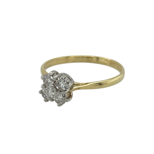 Bring classic brilliance and refined elegance to your collection with this pre-owned 18ct yellow gold diamond cluster ring—an eye-catching piece offering timeless sparkle and delicate charm.
Design: This size I ring features a traditional diamond cluster arrangement, creating a bright, floral-inspired display with beautiful light-catching brilliance.
Material: Made from 18-carat yellow gold, the ring showcases a rich, luxurious tone that enhances the diamonds’ natural sparkle.