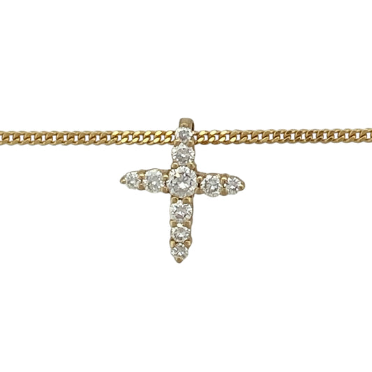Bring timeless meaning and elegant sparkle to your jewellery collection with this pre-owned 18ct yellow gold diamond cross pendant on a 20" curb chain β a classic piece with refined, spiritual charm.
Design: The pendant measures approximately 1.2cm in length and features a delicate cross shape set with diamonds for subtle brilliance and a beautifully polished finish.
Material: Made from 18ct yellow gold, the rich, warm tone enhances the bright sparkle of the diamonds and adds a luxurious touch.