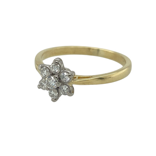 Bring delicate sparkle and timeless charm to your jewellery collection with this pre-owned 18ct yellow gold & diamond set flower cluster ring, combining classic design with elegant brilliance.
Design: The ring features a floral-inspired cluster arrangement, with diamonds grouped together to form a charming flower motif that creates eye-catching sparkle and soft, feminine appeal.