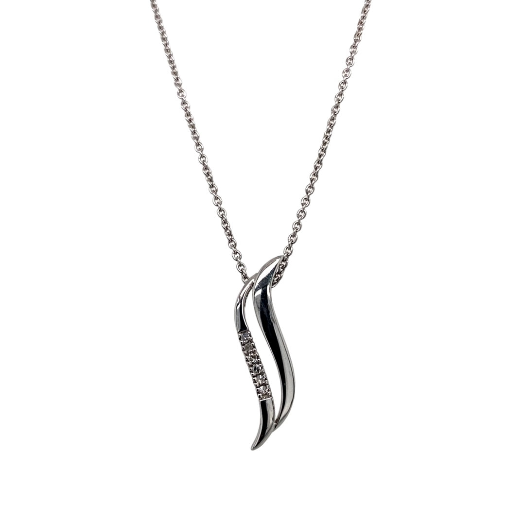 9ct White Gold & Diamond Set Swirl 16" Necklace
