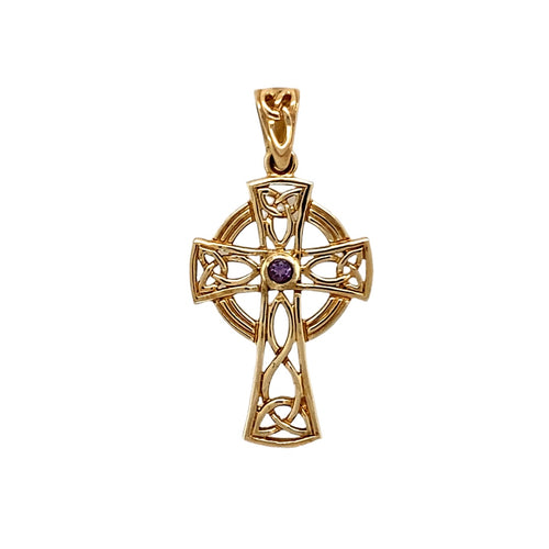 New 9ct Gold & Amethyst Set Celtic Cross Pendant