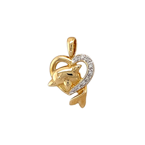 New 9ct Gold & Diamond Set Dolphin Heart Pendant