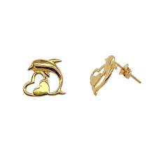 Load image into Gallery viewer, 18ct Gold Dolphin Heart Stud Earrings
