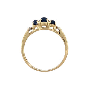 9ct Gold Diamond & Blue Stone Cabochon Set Ring