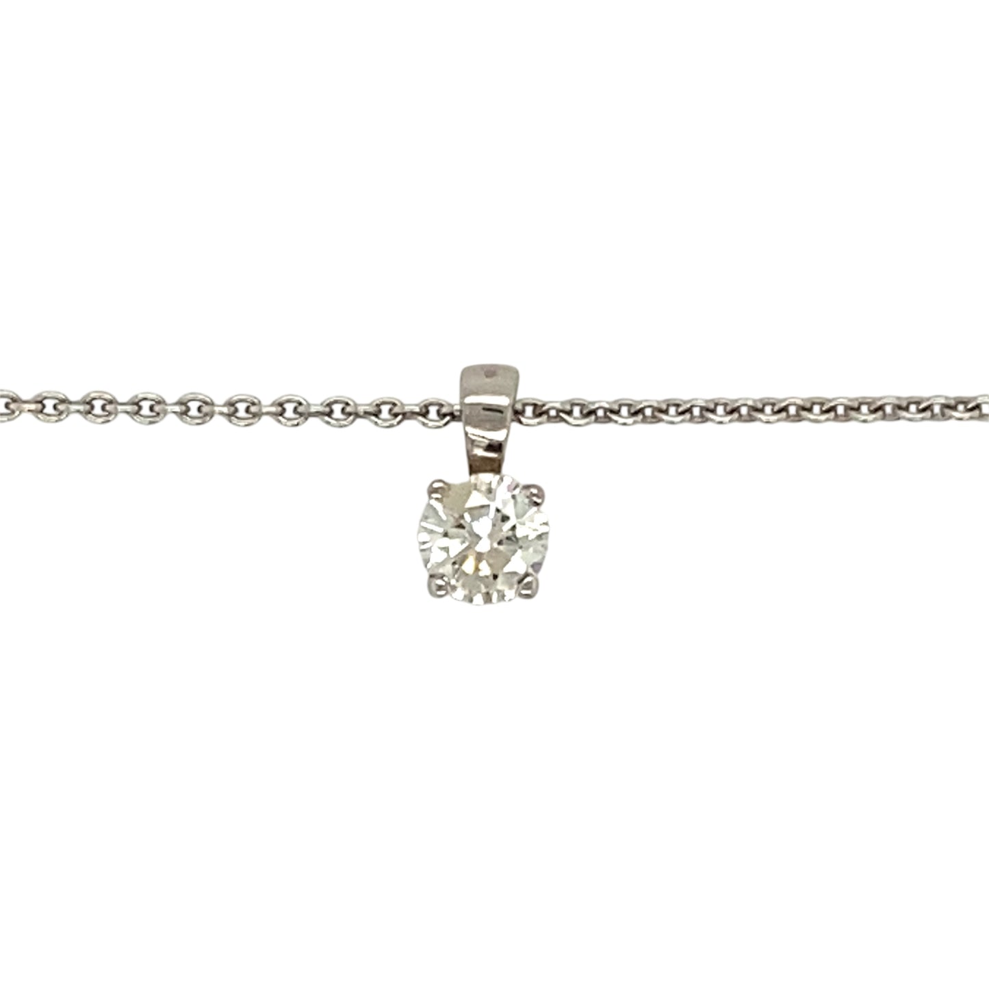 Add a timeless and elegant piece to your jewellery collection with this pre-owned 18ct white gold & diamond set solitaire pendant necklace, featuring:
Design: A classic solitaire pendant, showcasing a single brilliant-cut diamond for a refined and sophisticated look.
Material: 18-carat white gold, offering a sleek and luxurious finish.
Gemstone: Features a brilliant-cut diamond of approximately 0.28ct, with an estimated Si2 clarity and M-N colour, providing a subtle warm sparkle.