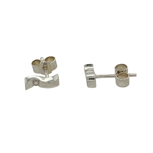 9ct White Gold & Diamond Set Wave Stud Earrings