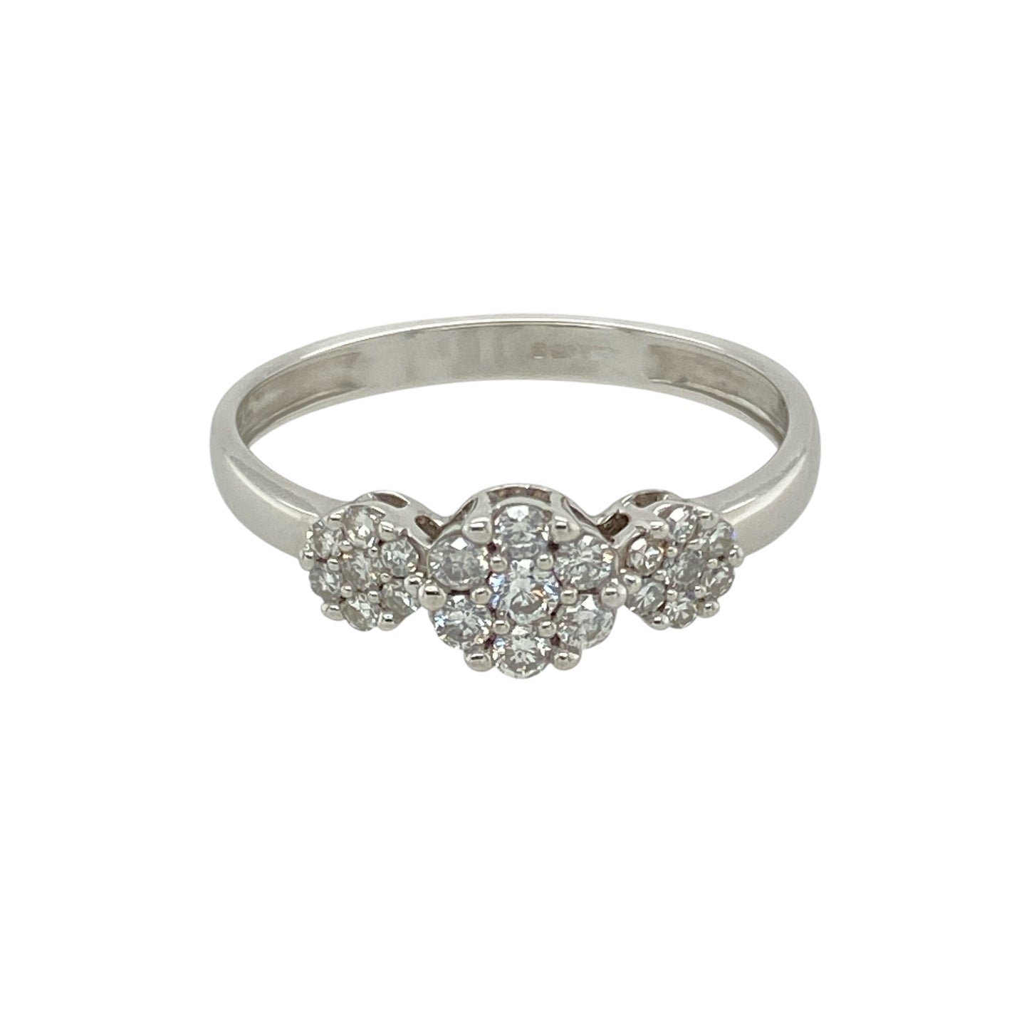 9ct White Gold & Diamond Set Cluster Trilogy Ring