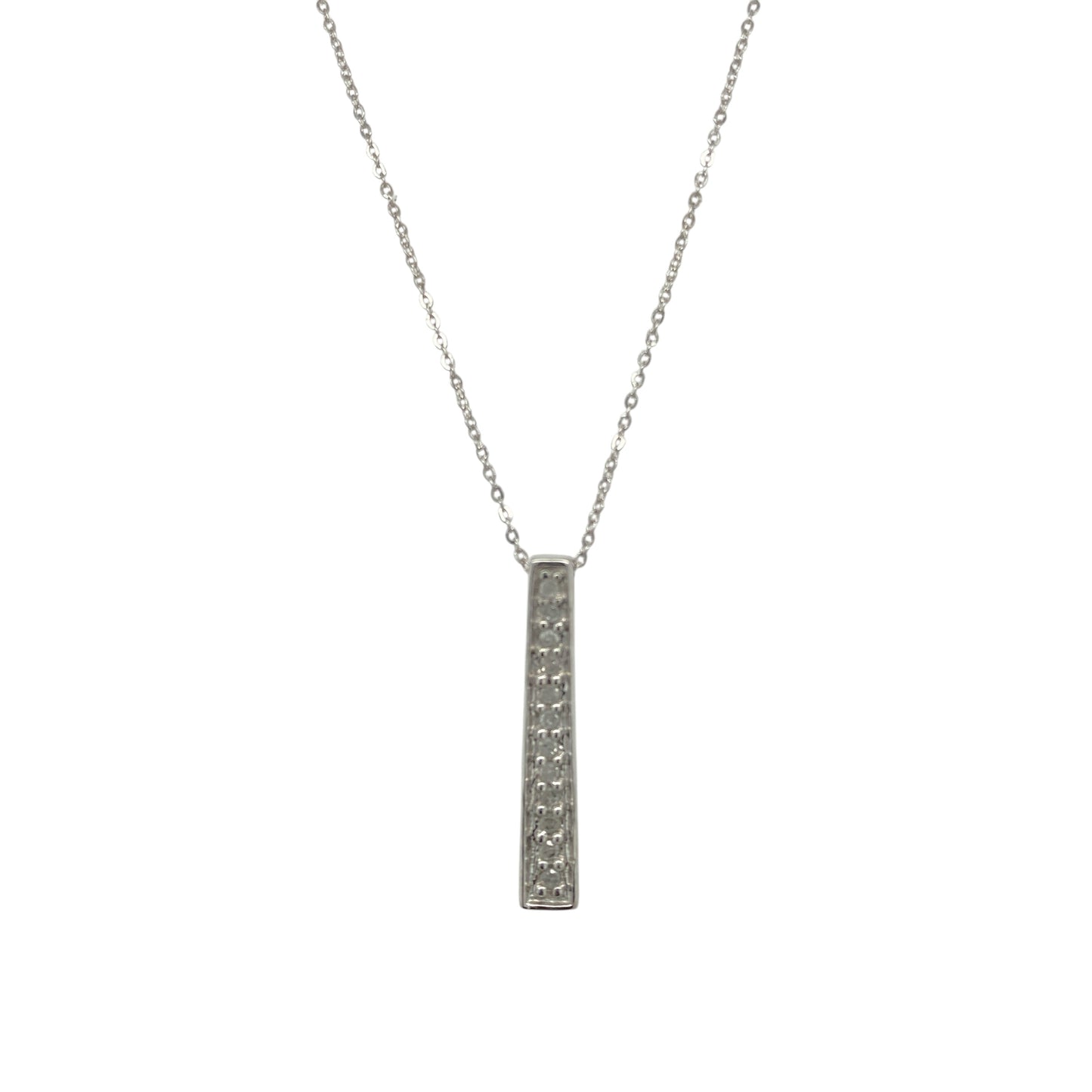 9ct White Gold & Diamond Set Bar 16" Necklace