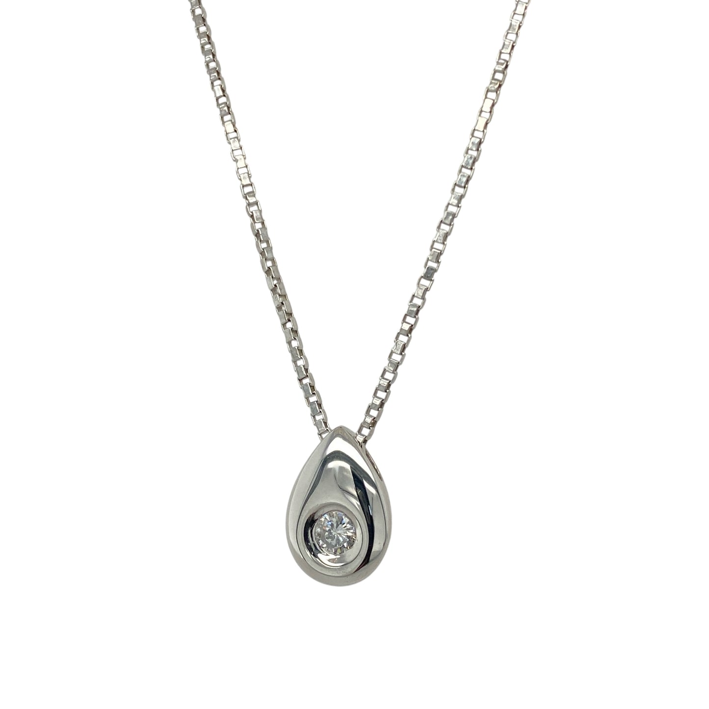 9ct White Gold & Diamond Teardrop 18" Necklace