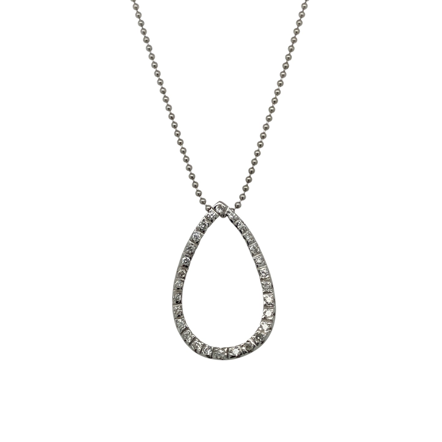 18ct White Gold & Diamond Set Open Teardrop 18" Necklace