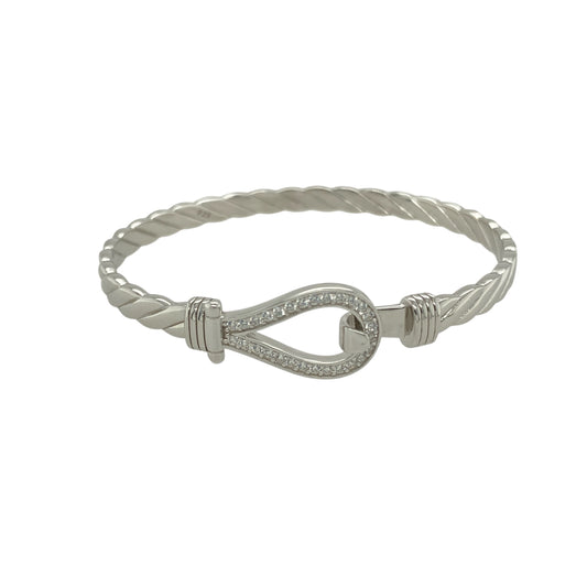 New Solid 925 Silver & Cubic Zirconia Children's Horseshoe Bangle