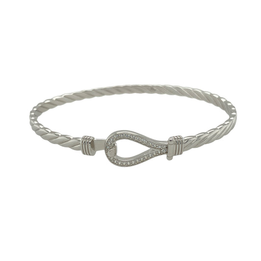 New Solid 925 Silver & Cubic Zirconia Horseshoe Bangle