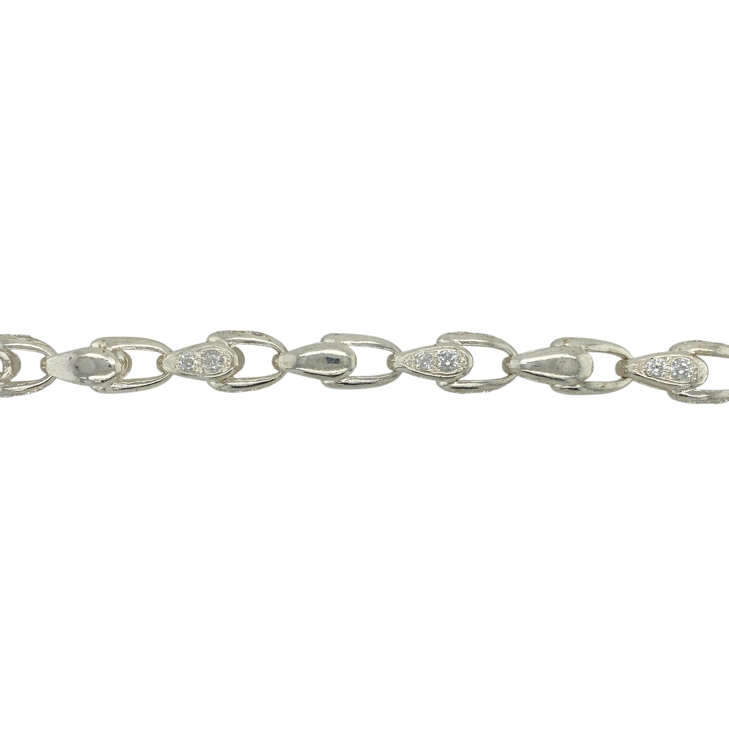 New 925 Silver & Cubic Zirconia Set 8" Tulip Link Bracelet