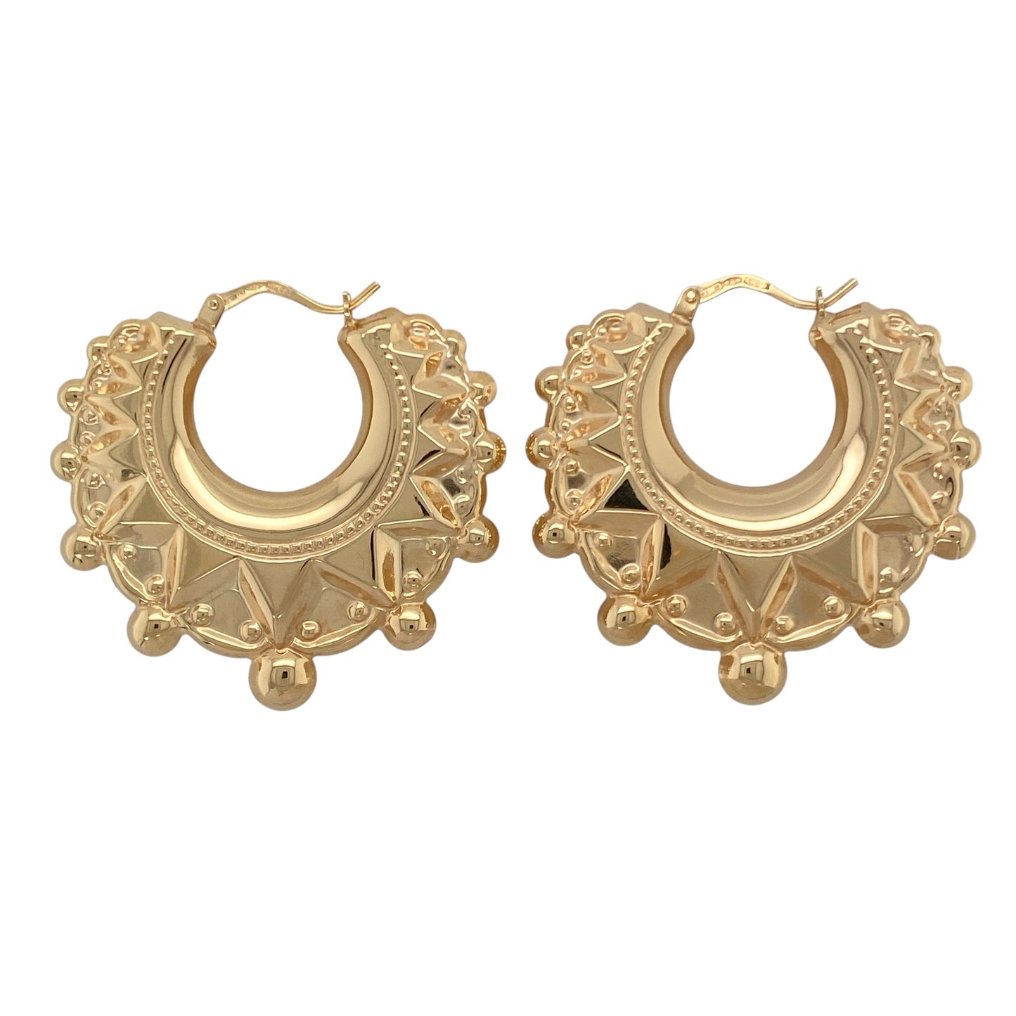 New 9ct Gold 38mm Fancy Round Creole Earrings