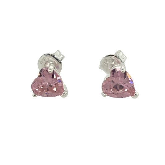 New Silver Pink Cubic Zirconia Heart Stud Earrings with the weight 1.40 grams