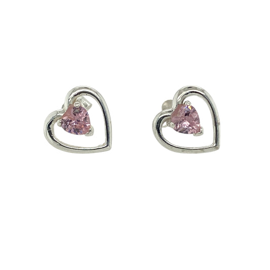 New Silver 10mm Pink Cubic Zirconia Heart Earrings with the weight 1.40 grams