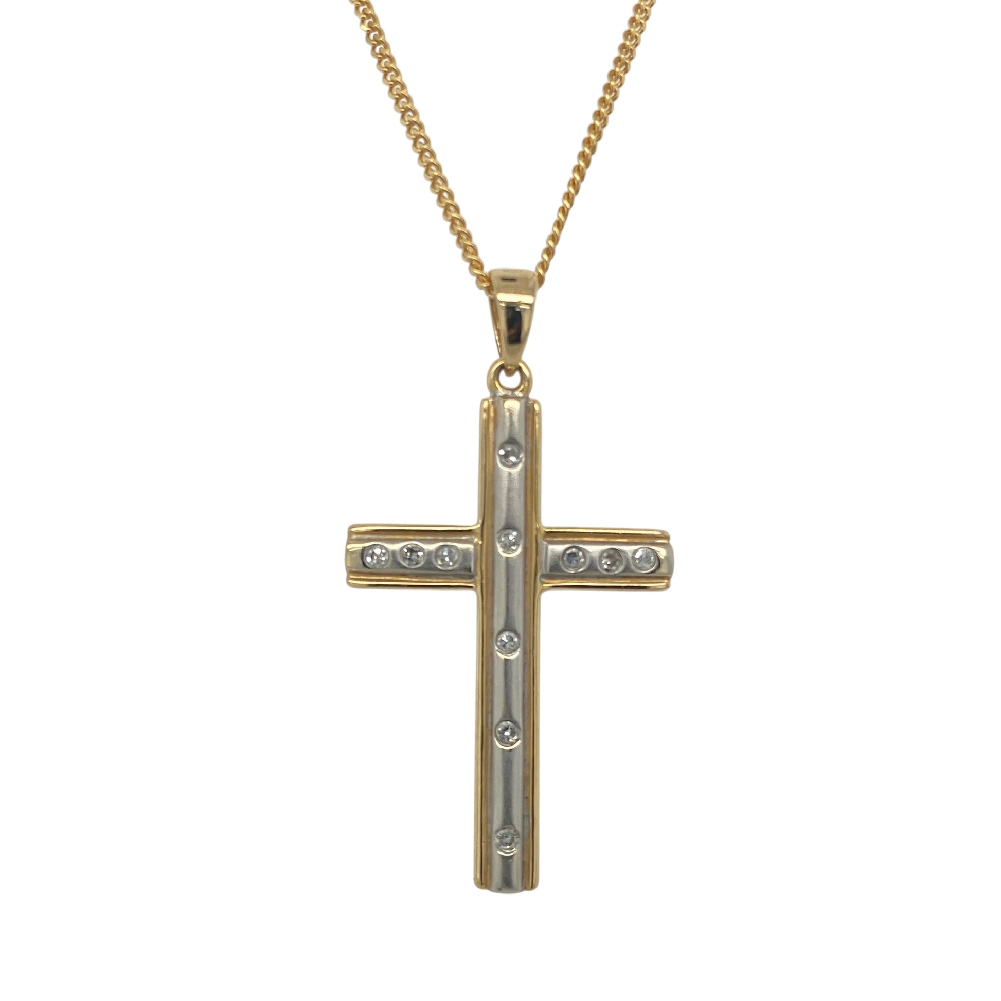 18ct Gold & Diamond Set Cross 18" Necklace