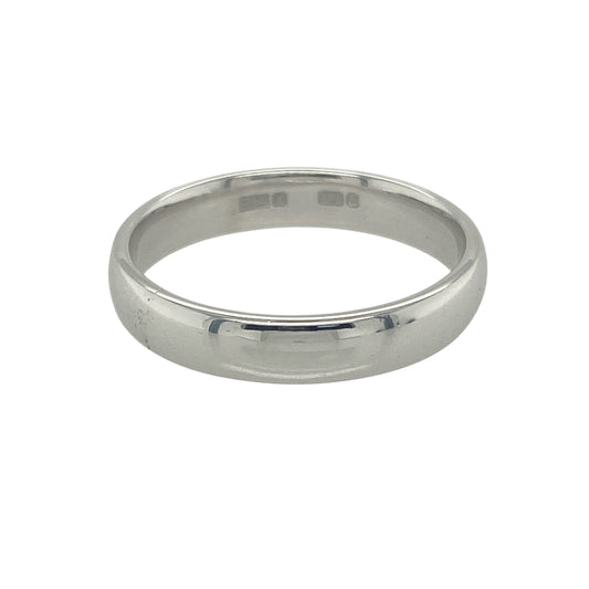 Bring modern elegance and timeless simplicity to your collection with this pre-owned 9ct white gold wedding band ring, offering sleek sophistication and classic design — perfect for marking life’s most meaningful moments.
Design: This 4mm band features a clean, polished silhouette that balances presence and comfort, ideal for wearing alone or alongside other rings.
Material: Made from 9-carat white gold, the polished finish enhances its cool, luminous tone, adding a refined touch to any look.