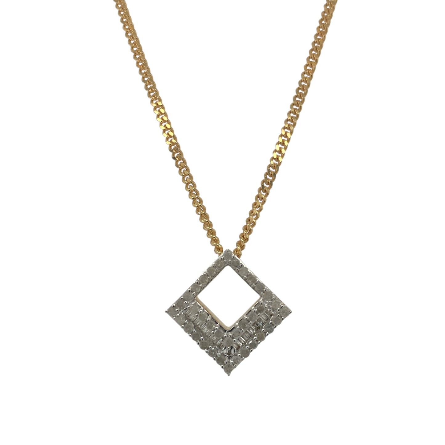 9ct Gold & Diamond Set Cut Out Square Cluster 16" Necklace