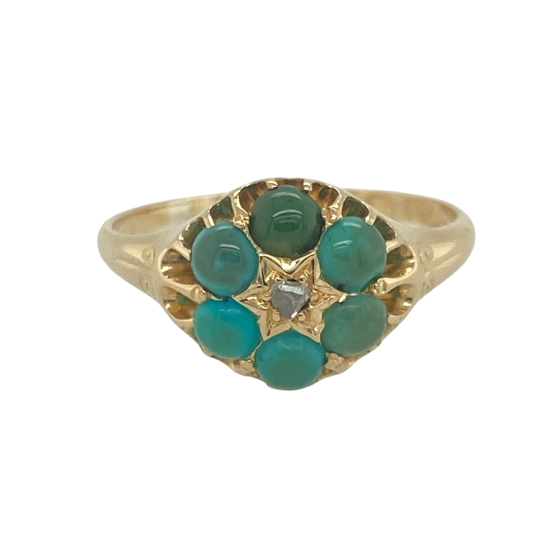 18ct Gold Diamond & Turquoise Set Flower Ring