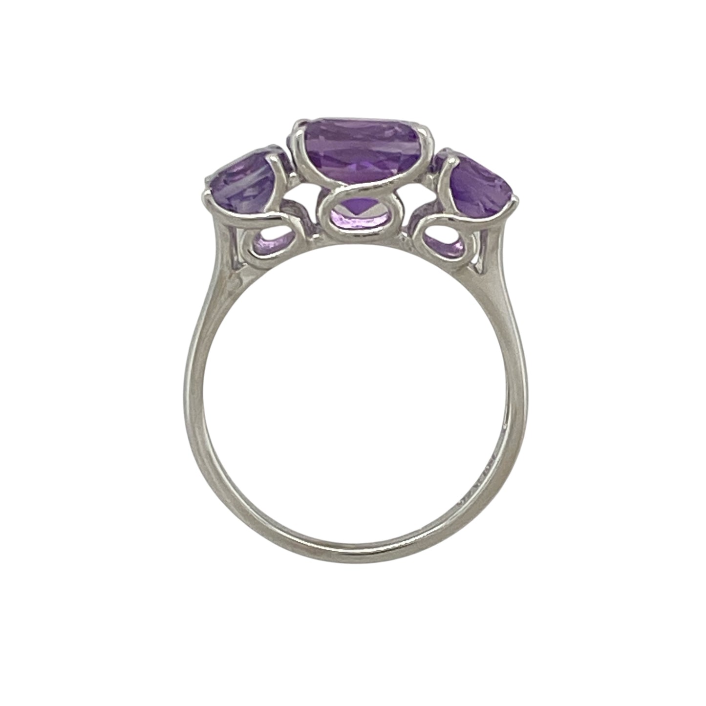 9ct White Gold & Amethyst Set Trilogy Ring
