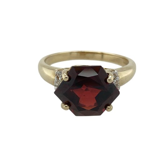 9ct Gold Garnet & Cubic Zirconia Set Ring