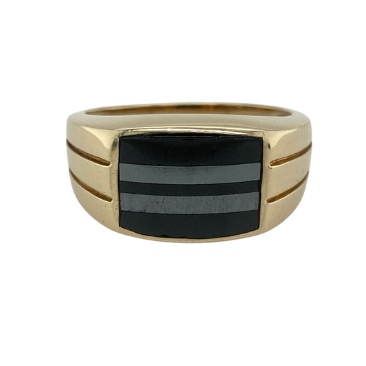 9ct Gold Hematite & Onyx Signet Ring