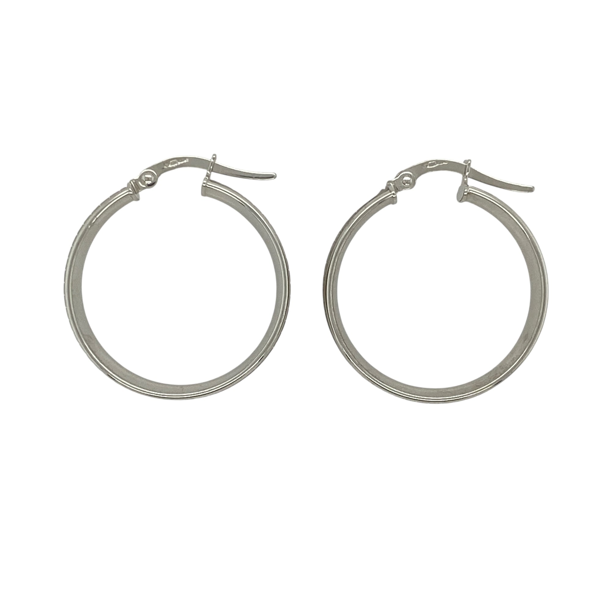 9ct White Gold Sparkle Hoop Creole Earrings