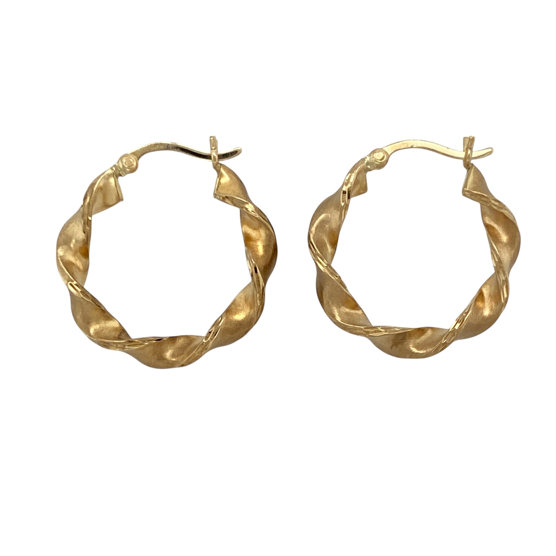 9ct Gold Brushed Effect Ribbon Hoop Creole Earrings