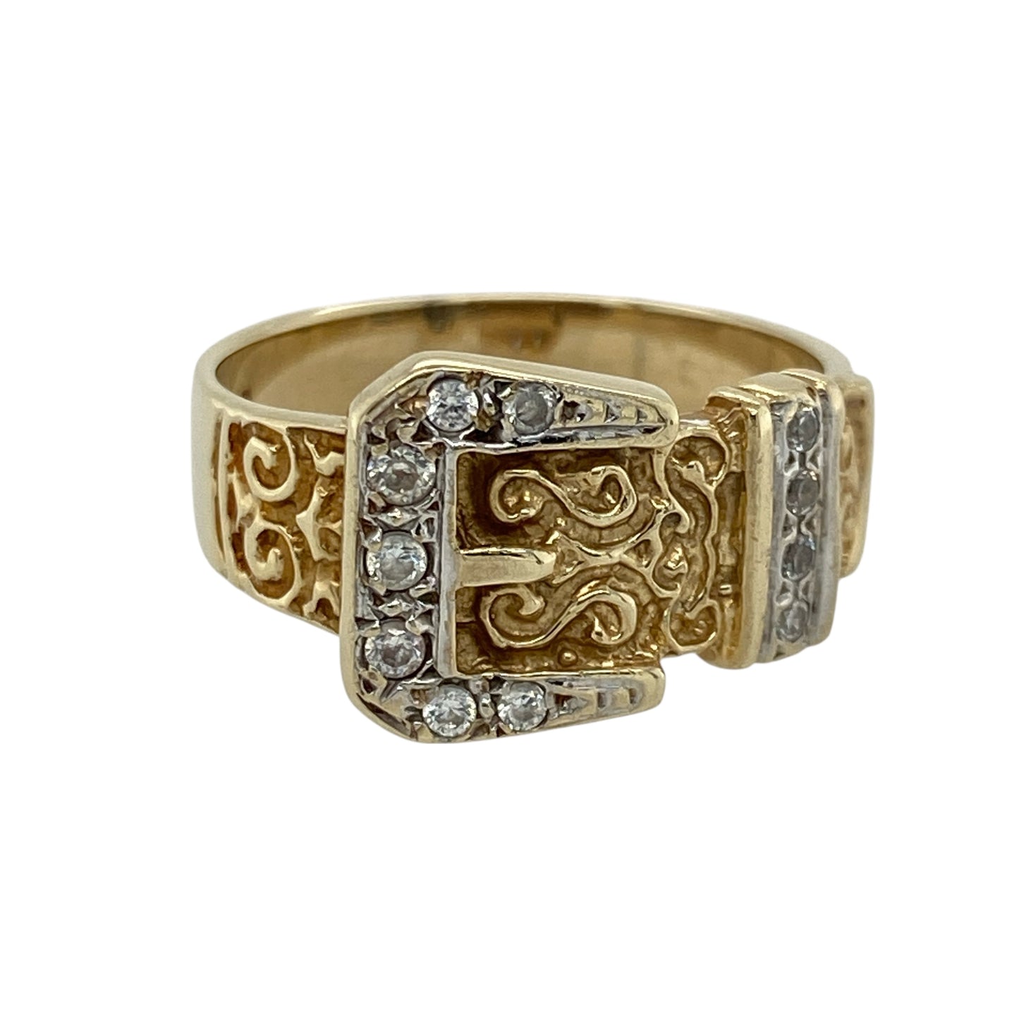 9ct Gold & Cubic Zirconia Set Buckle Ring