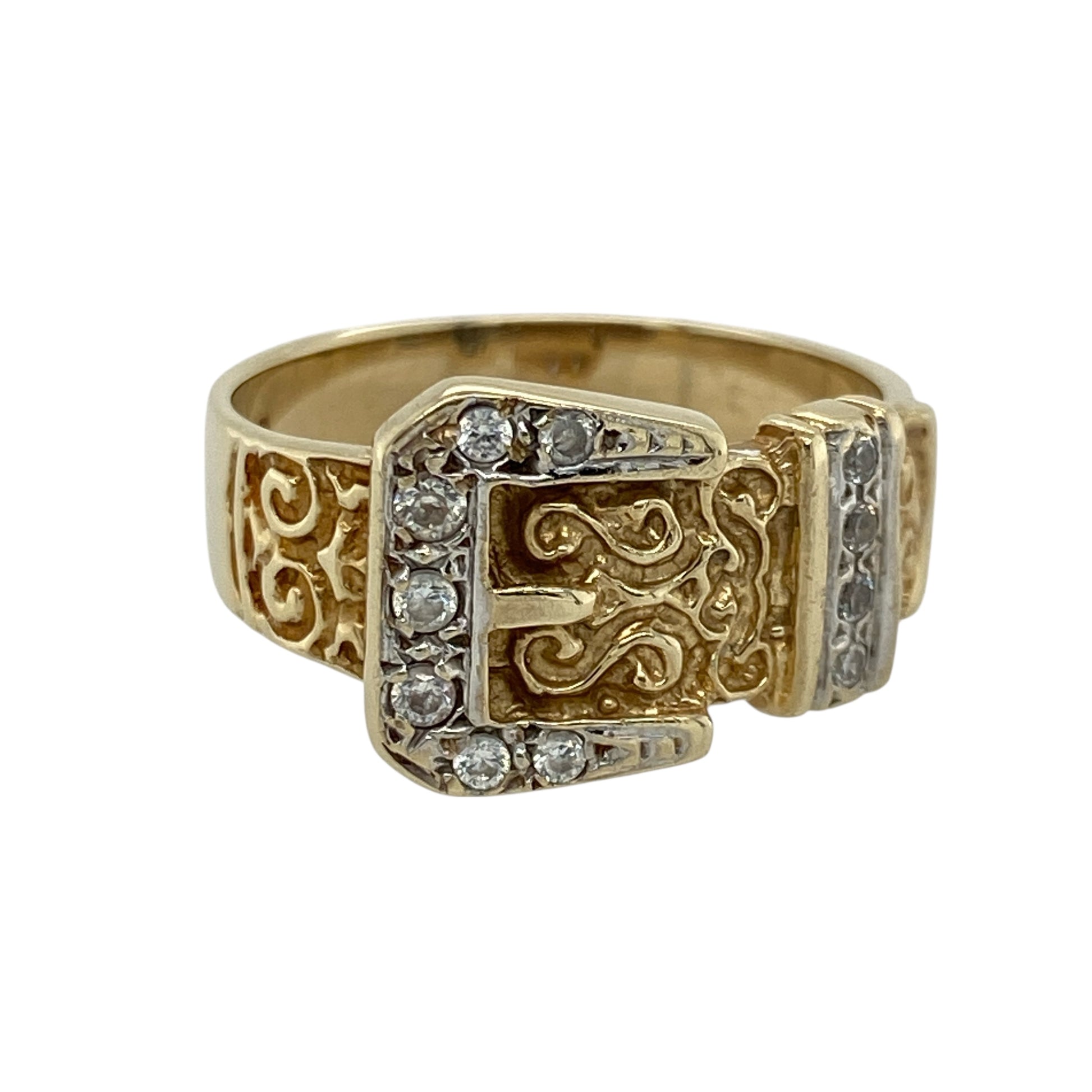 9ct Gold & Cubic Zirconia Set Buckle Ring
