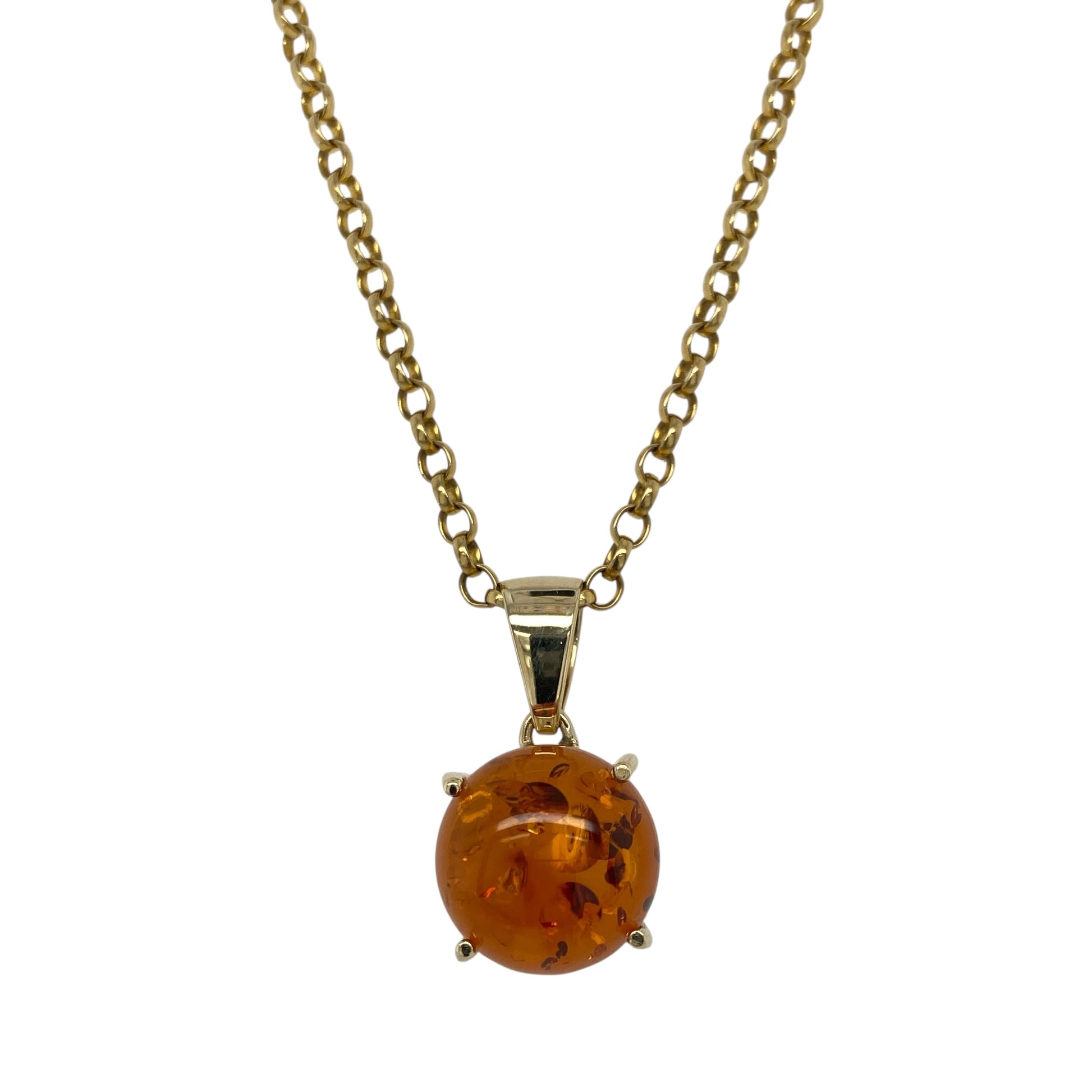 9ct Gold & Amber Round 18" Necklace