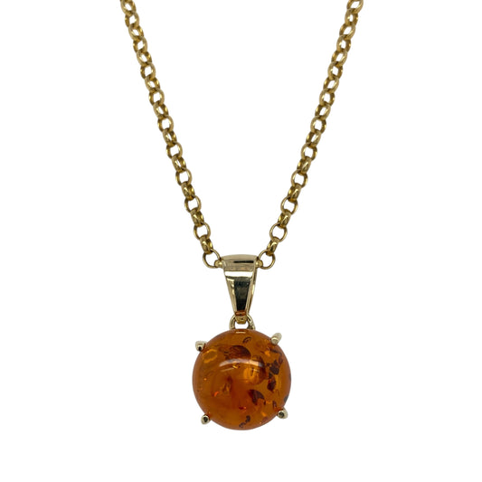 9ct Gold & Amber Round 18" Necklace
