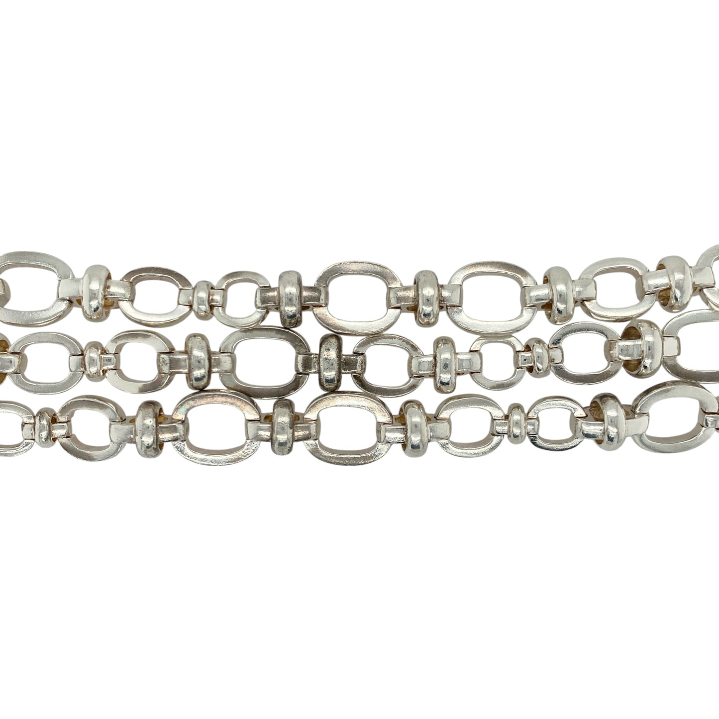 925 Silver 8.5" Three Tiered Oval Link Bracelet