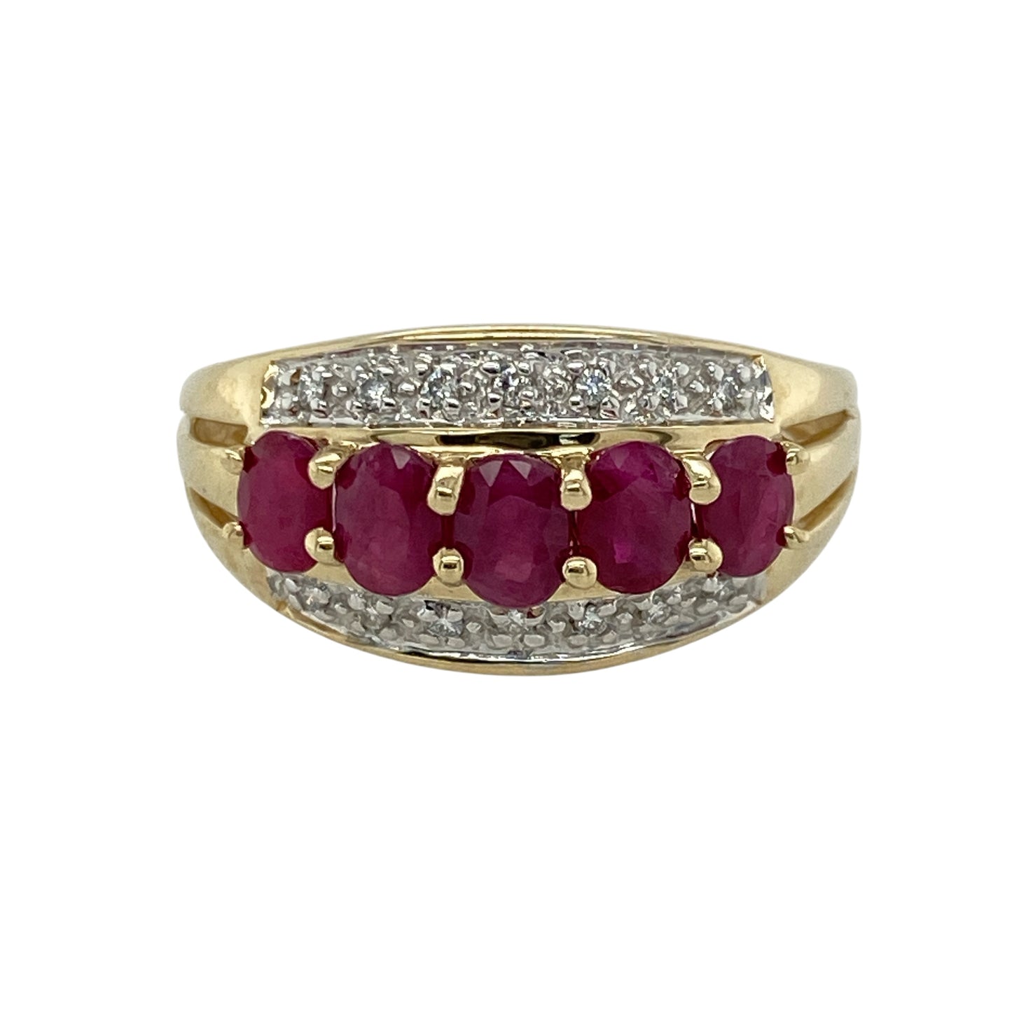 9ct Gold Diamond & Ruby Set Band Ring