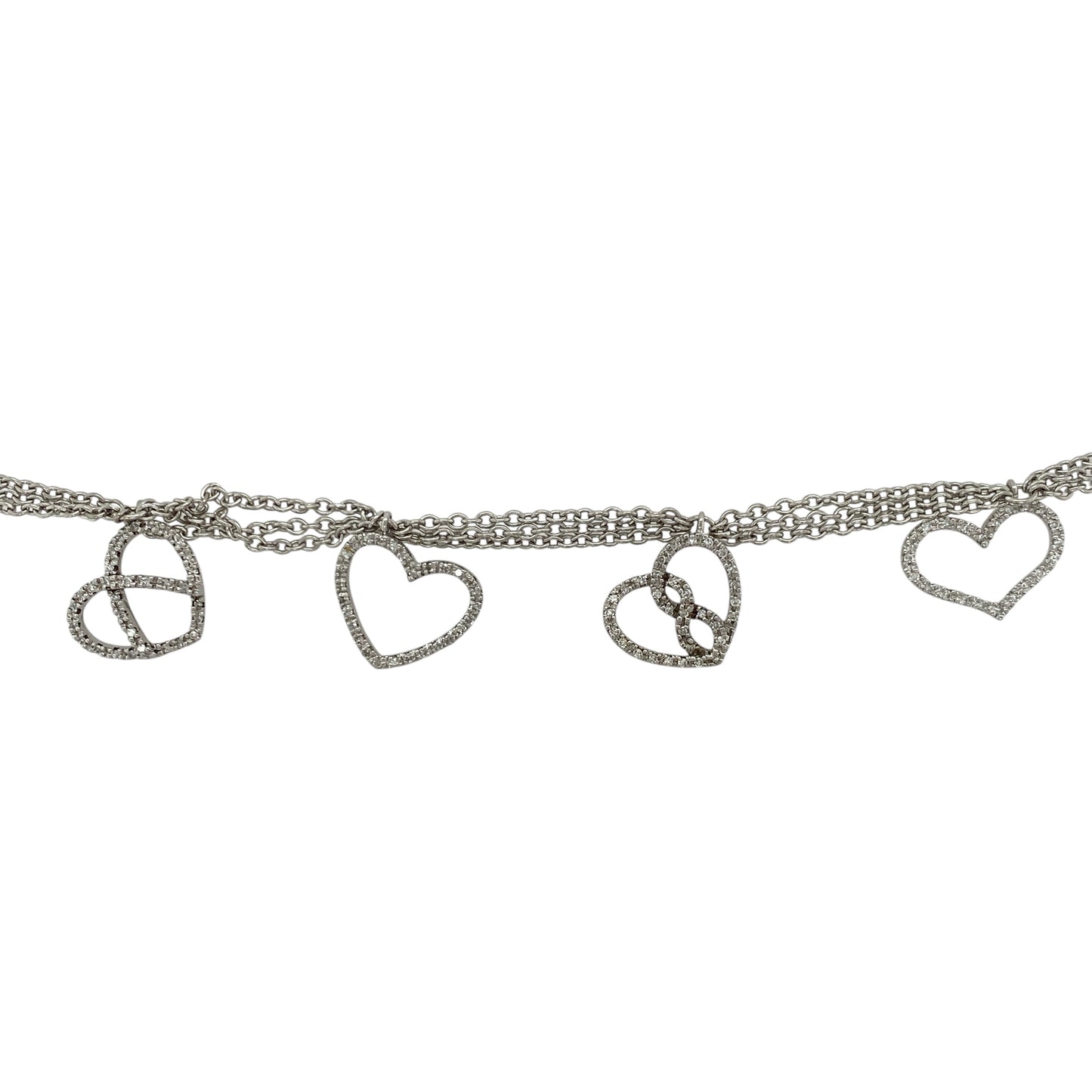 9ct White Gold & Diamond Set Heart Charms 7" Bracelet