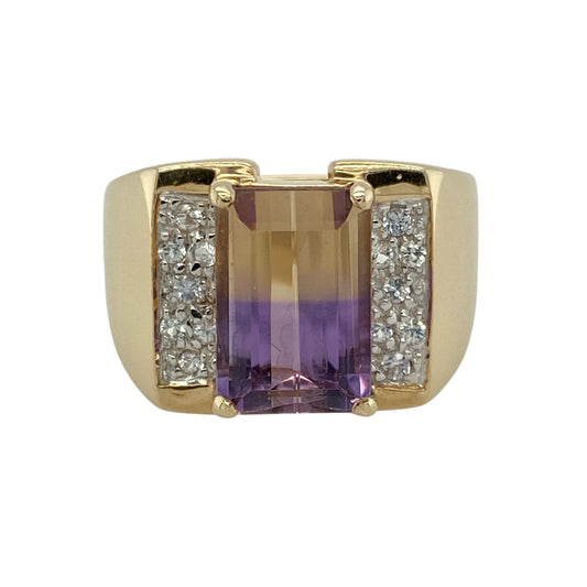 9ct Gold Ametrine & Cubic Zirconia Set Ring