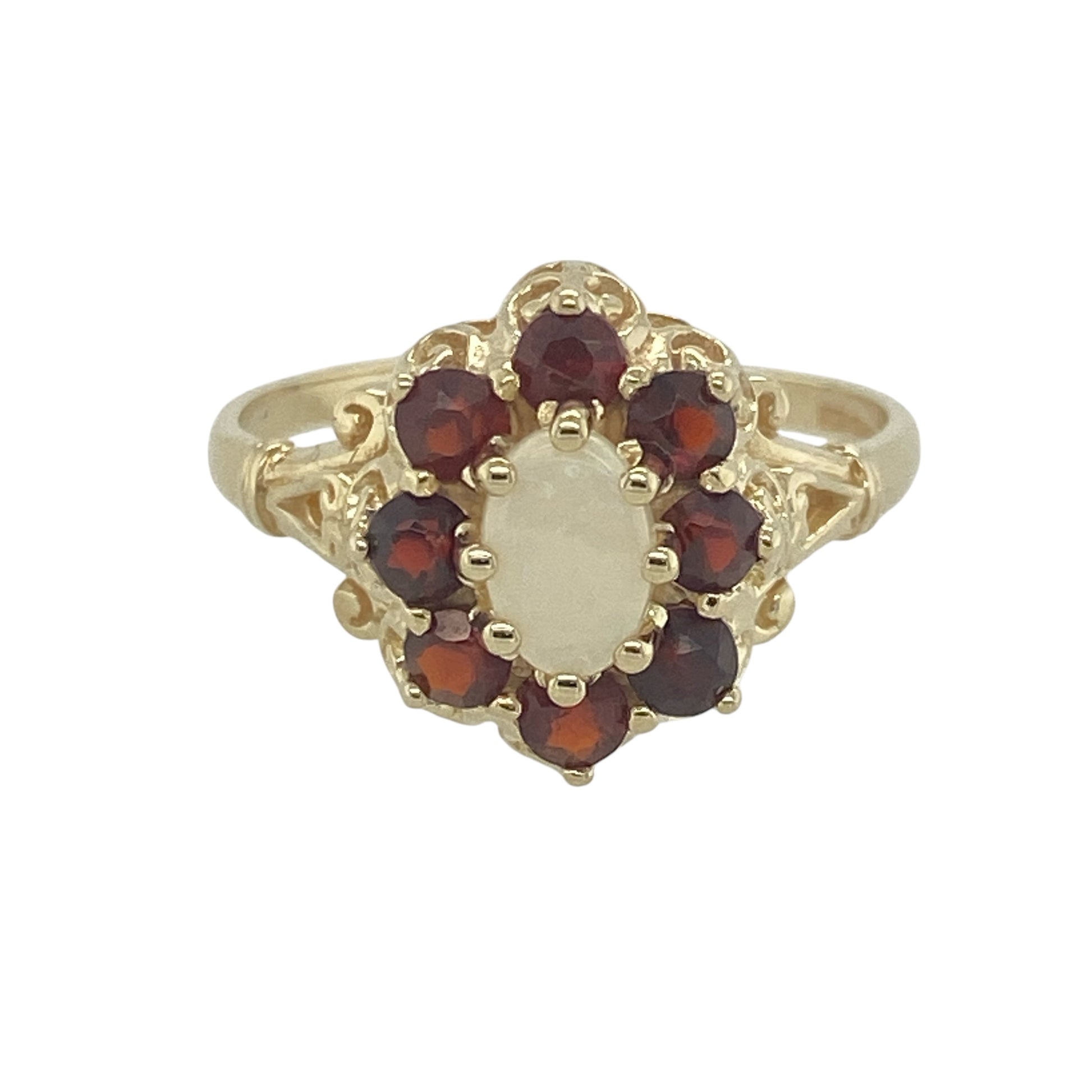 9ct Gold Opalique & Garnet Set Cluster Ring